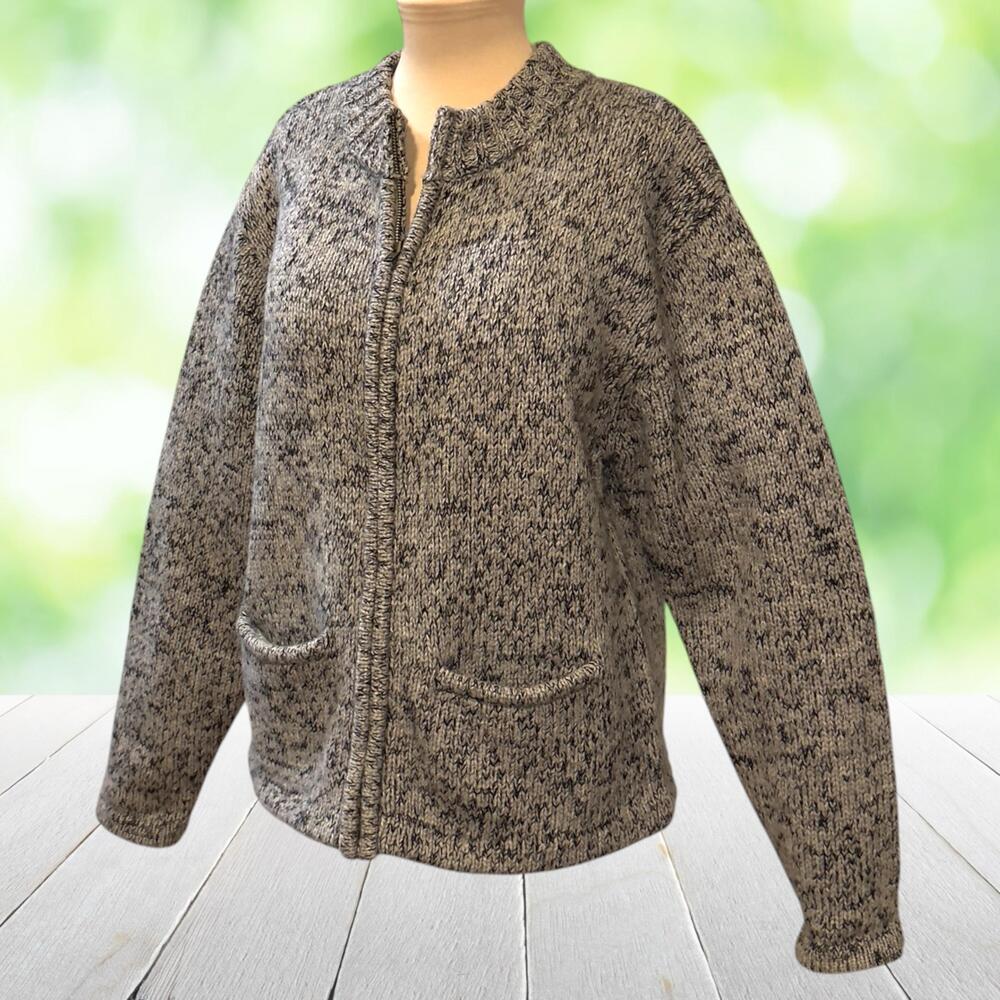 Vintage EASTERN MOUNTAIN SPORTS 100% Wool Sweater Full Zip Chunky Hong Kong Sz L